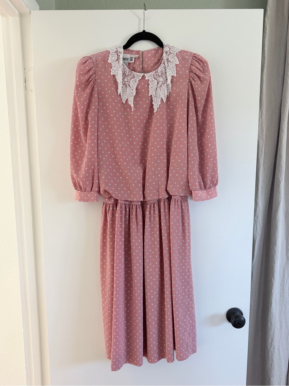 Act I New York Vintage 80s Dusty Rose Floral Lace Collar Drop Waist Dress size M